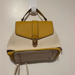 Yellow & Cream Top-Handle Backpack Purse